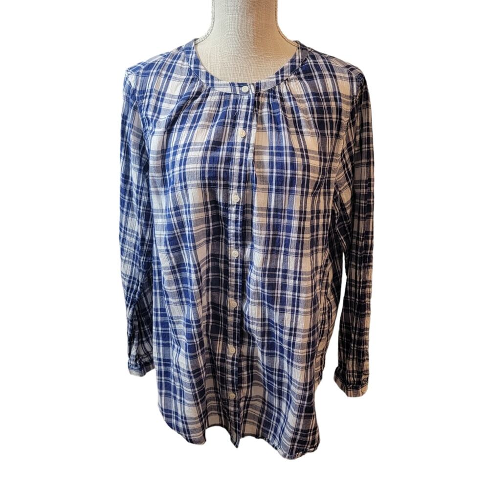 Lucky Brand Blue/White Plaid Long Sleeve Front Button Top Size Medium
